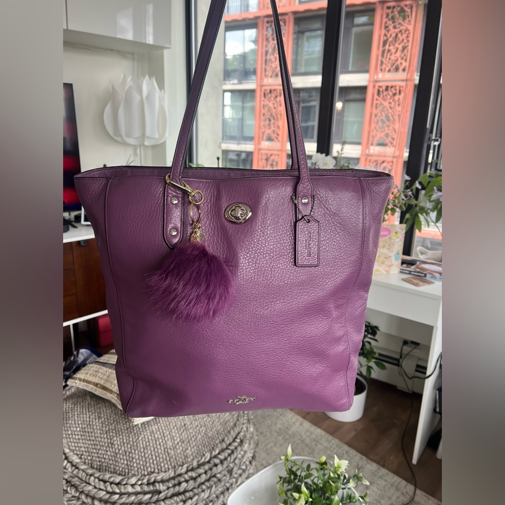 Coach Purple Leather Structured Tote